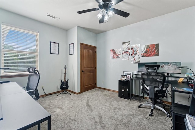 2528 E Bradley St, Shawnee, OK 74804 - office area featuring carpet floors, ceiling fan, and baseboards