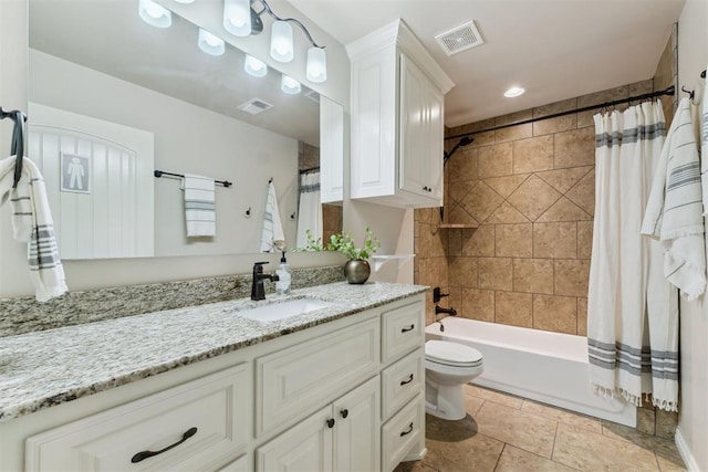 4932 Mahogany Dr, Edmond, OK 73025 - full bathroom featuring vanity, toilet, shower / bath combination with curtain, and recessed lighting