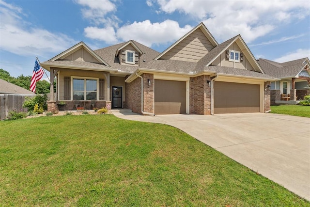 4932 Mahogany Dr, Edmond, OK 73025 - craftsman-style house featuring a garage, concrete driveway, brick siding, and a shingled roof