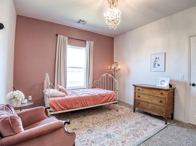 11611 Carefree Ln, Shawnee, OK 74804 - bedroom featuring a chandelier, carpet floors, and baseboards