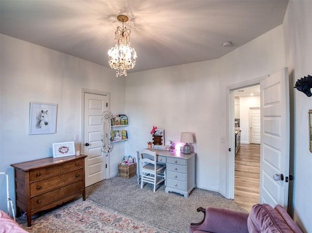 11611 Carefree Ln, Shawnee, OK 74804 - office space with a chandelier, light carpet, and baseboards