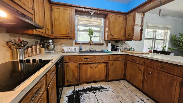 4001 N Bryan Ave, Shawnee, OK 74804 - kitchen with a sink, black appliances, brown cabinetry, and light countertops