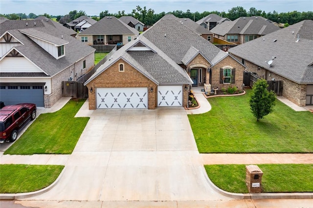 4813 Hidalgo Ave, Mustang, OK 73064 - view of front of house with brick siding, a garage, a residential view, and concrete driveway