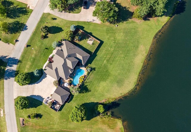 205 W Waterfront Dr, Tuttle, OK 73089 - aerial view of a pool area and a large body of water