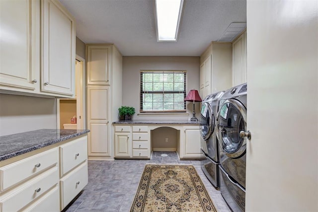 1736 Bryant Cir, Norman, OK 73026 - laundry room featuring cabinet space, washing machine and dryer, and an office area