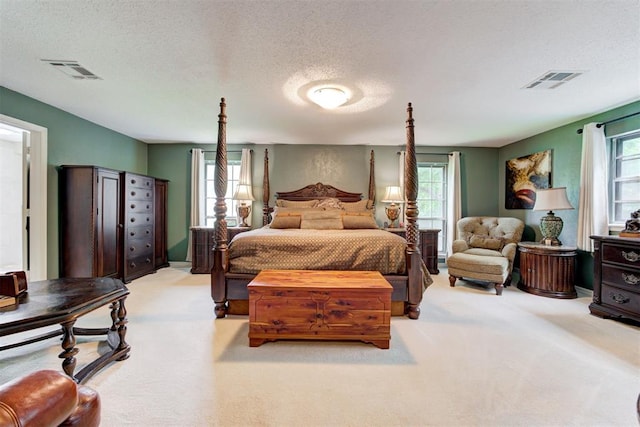 1736 Bryant Cir, Norman, OK 73026 - carpeted bedroom featuring multiple windows and a textured ceiling