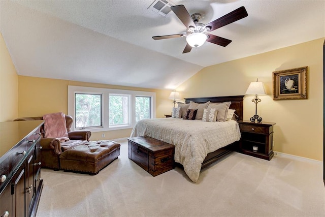 1736 Bryant Cir, Norman, OK 73026 - bedroom with light carpet, lofted ceiling, a ceiling fan, and baseboards