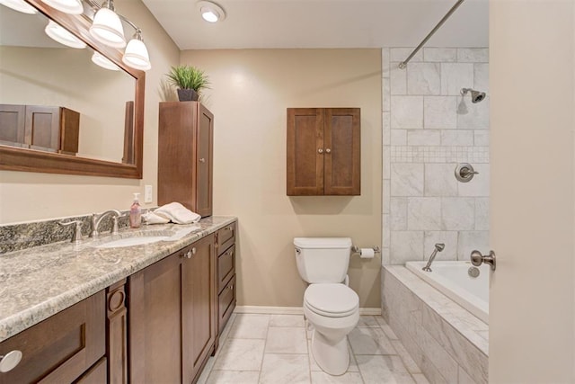 1736 Bryant Cir, Norman, OK 73026 - full bathroom featuring vanity, toilet, baseboards, and tiled shower / bath