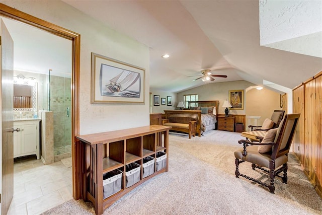 1736 Bryant Cir, Norman, OK 73026 - bedroom with vaulted ceiling and light colored carpet