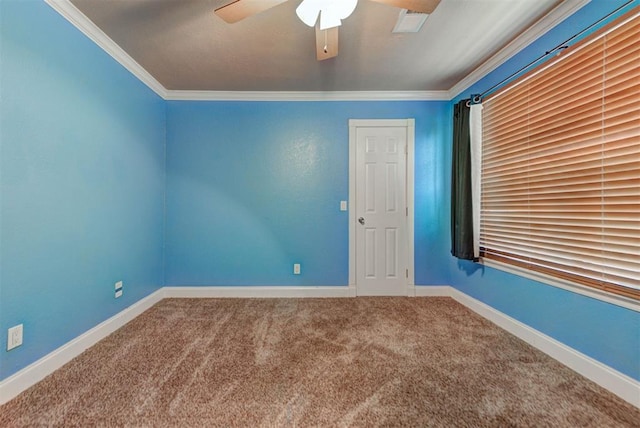 846 Two Forty Pl, Oklahoma City, OK 73139 - carpeted spare room featuring ceiling fan and ornamental molding