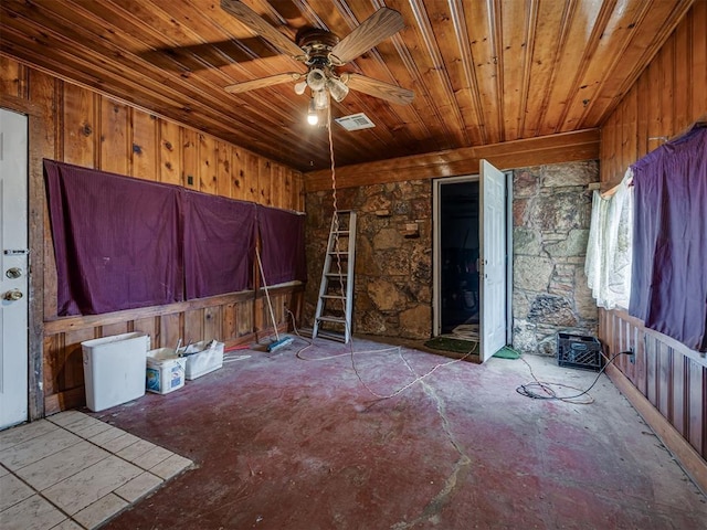 3236 SW 37th St, Oklahoma City, OK 73119 - unfurnished room featuring wood ceiling, ceiling fan, and wooden walls