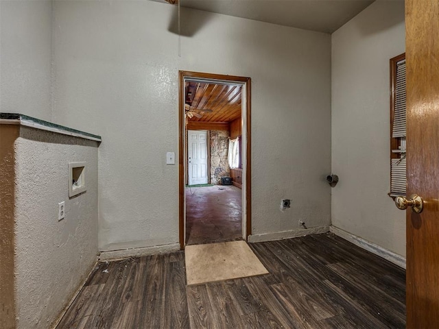 3236 SW 37th St, Oklahoma City, OK 73119 - washroom featuring electric dryer hookup, wood finished floors, a textured wall, washer hookup, and baseboards