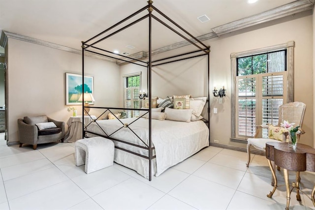 6206 Waterford Blvd Unit 78, Oklahoma City, OK 73118 - bedroom featuring multiple windows, crown molding, tile patterned flooring, and recessed lighting