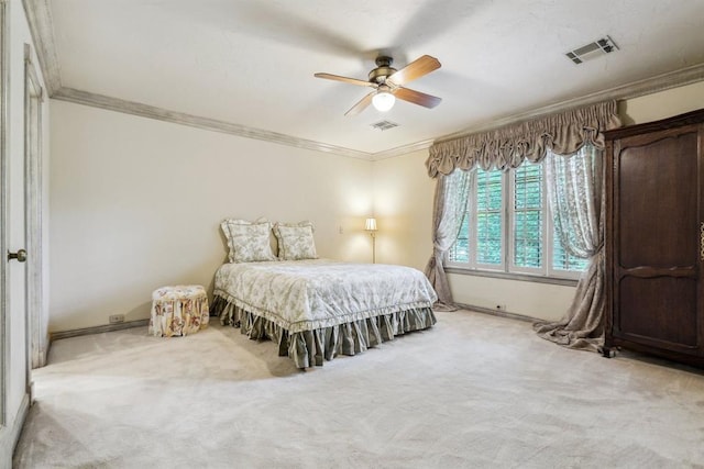 6206 Waterford Blvd Unit 78, Oklahoma City, OK 73118 - bedroom with crown molding, light carpet, baseboards, and ceiling fan