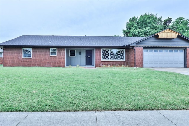 336 N Sherry Ave, Norman, OK 73069 - single story home featuring an attached garage, a front lawn, brick siding, driveway, and a shingled roof