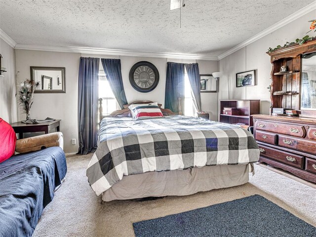 19108 Finn Ridge Rd, Purcell, OK 73080 - carpeted bedroom with ornamental molding and a textured ceiling
