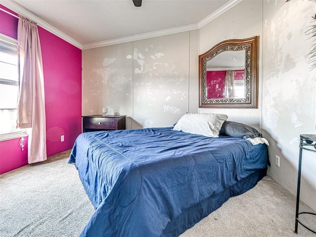 19108 Finn Ridge Rd, Purcell, OK 73080 - bedroom featuring carpet flooring, crown molding, and a ceiling fan