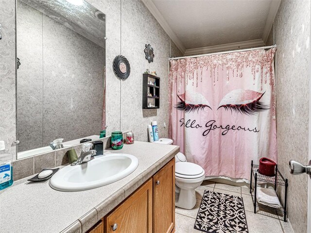 19108 Finn Ridge Rd, Purcell, OK 73080 - bathroom with toilet, vanity, and crown molding