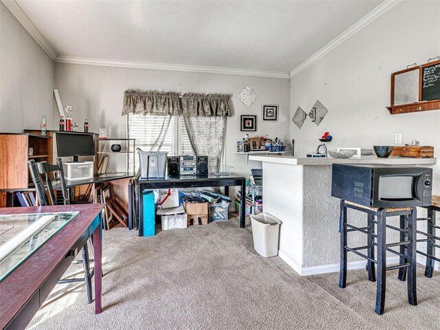 19108 Finn Ridge Rd, Purcell, OK 73080 - carpeted home office featuring ornamental molding and baseboards