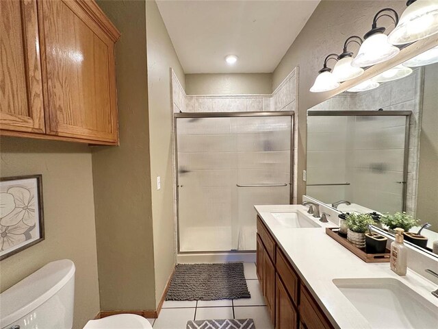 12 Northwood Dr, Shawnee, OK 74804 - full bath featuring a shower stall, tile patterned floors, and double vanity