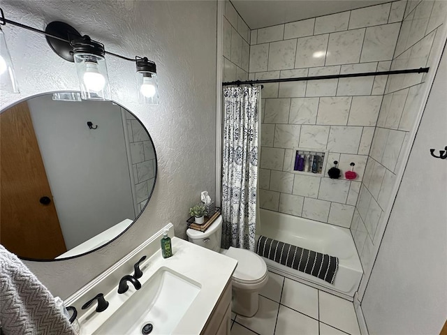 12 Northwood Dr, Shawnee, OK 74804 - full bath with shower / tub combo, a textured wall, vanity, and tile patterned floors