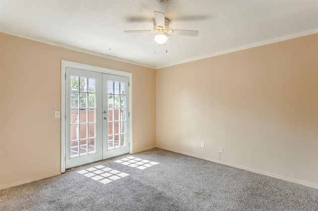 2604 N Ann Arbor Ave Unit 224, Oklahoma City, OK 73127 - empty room featuring french doors, carpet flooring, crown molding, and ceiling fan