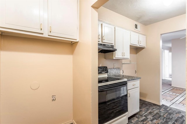 2604 N Ann Arbor Ave Unit 224, Oklahoma City, OK 73127 - kitchen featuring black / electric stove, exhaust hood, and white cabinetry