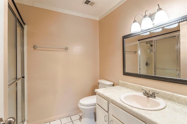 2604 N Ann Arbor Ave Unit 224, Oklahoma City, OK 73127 - full bath with crown molding, a shower with shower door, vanity, and tile patterned flooring