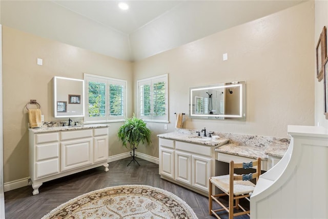 3201 Pinehurst Dr, Norman, OK 73072 - full bathroom with two vanities and lofted ceiling