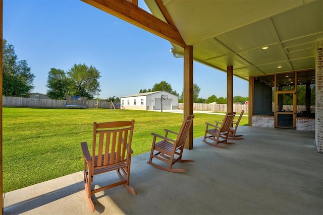612 E Coffee Creek Rd, Edmond, OK 73034 - view of patio / terrace featuring a trampoline