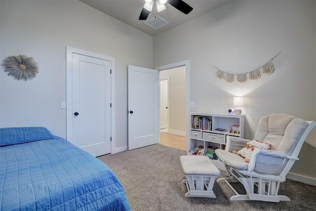 612 E Coffee Creek Rd, Edmond, OK 73034 - carpeted bedroom with lofted ceiling, baseboards, and ceiling fan