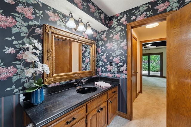 4113 Old Farm Rd, Oklahoma City, OK 73120 - bathroom with wallpapered walls and vanity