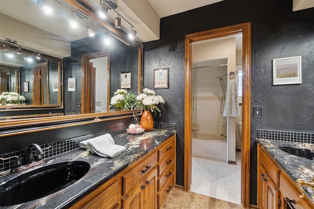 4113 Old Farm Rd, Oklahoma City, OK 73120 - bathroom featuring vanity, tub / shower combination, and decorative backsplash