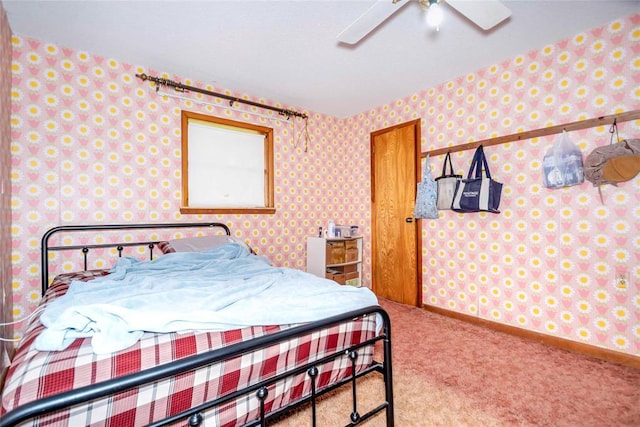 bedroom with carpet flooring and a ceiling fan