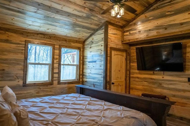 161 Champion Way, Broken Bow, OK 74728 - bedroom featuring wooden ceiling, lofted ceiling, and wooden walls