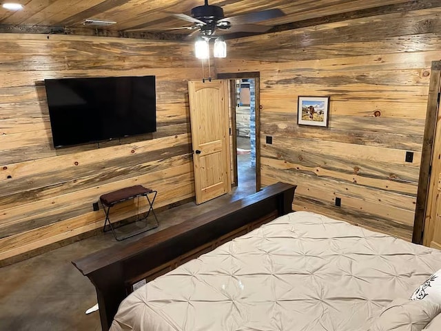 161 Champion Way, Broken Bow, OK 74728 - bedroom featuring wood walls and wood ceiling with exposed beams
