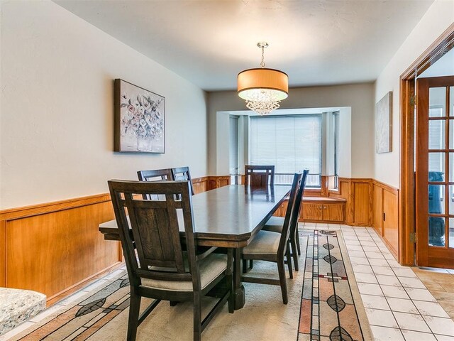 17612 Durbin Park Rd, Edmond, OK 73012 - dining room with wainscoting, wood walls, and light tile patterned flooring