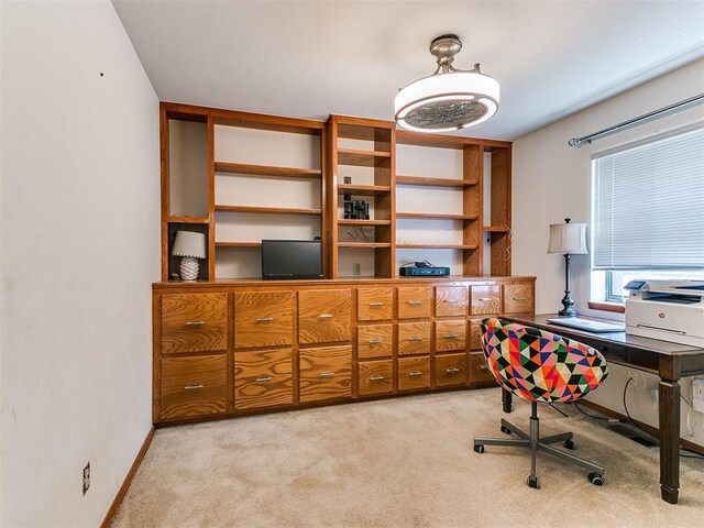 17612 Durbin Park Rd, Edmond, OK 73012 - home office featuring light colored carpet and baseboards