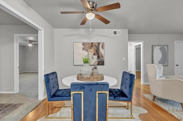 5712 N Roff Ave, Oklahoma City, OK 73112 - dining room with ceiling fan, wood finished floors, and baseboards