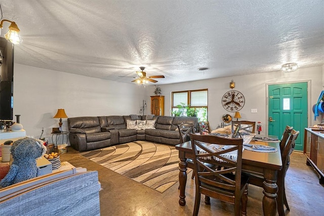 1301 Canterbury Blvd, Altus, OK 73521 - living room with a textured ceiling, finished concrete flooring, and ceiling fan