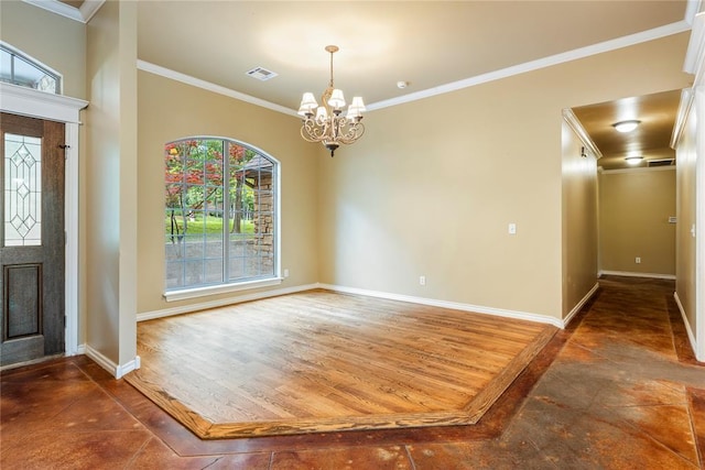 6373 Stone Valley Dr, Edmond, OK 73034 - entryway featuring crown molding, a chandelier, and baseboards