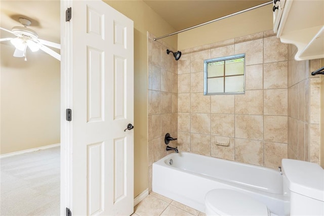 6373 Stone Valley Dr, Edmond, OK 73034 - bathroom featuring toilet, ceiling fan, bathing tub / shower combination, baseboards, and tile patterned floors