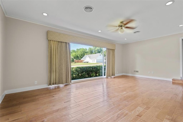 1616 SW 6th Ave, Ardmore, OK 73401 - unfurnished room featuring crown molding, ceiling fan, light wood finished floors, baseboards, and recessed lighting