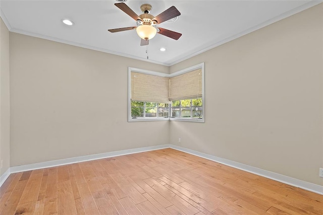 1616 SW 6th Ave, Ardmore, OK 73401 - empty room with ceiling fan, crown molding, light wood-style floors, baseboards, and recessed lighting