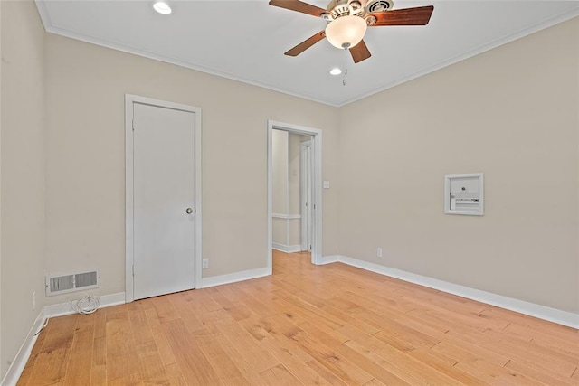 1616 SW 6th Ave, Ardmore, OK 73401 - unfurnished bedroom with crown molding, light wood-style floors, baseboards, recessed lighting, and a ceiling fan