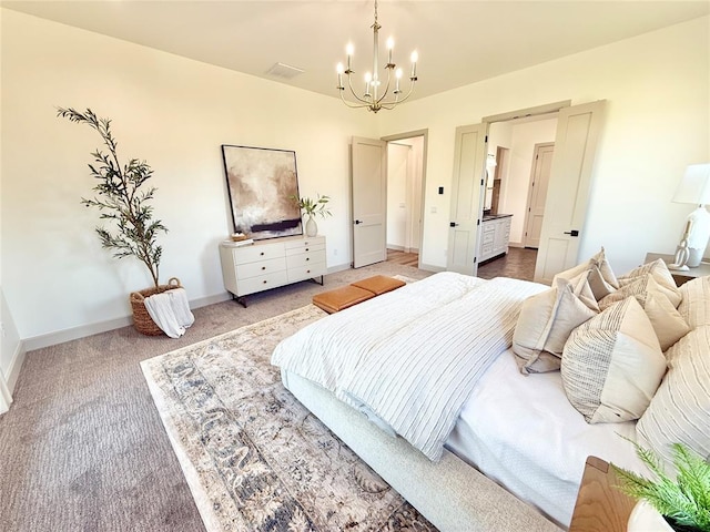 3320 Somerset Farms Rd, Newalla, OK 74857 - carpeted bedroom with a chandelier and baseboards