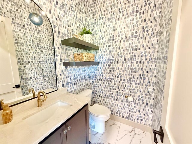 3320 Somerset Farms Rd, Newalla, OK 74857 - bathroom featuring marble look tile flooring, vanity, toilet, and baseboards