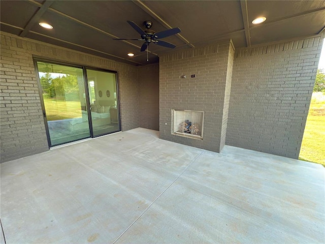 3320 Somerset Farms Rd, Newalla, OK 74857 - view of patio featuring a fireplace and ceiling fan