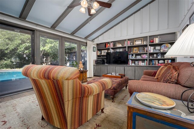 2404 NW 55th Ter, Oklahoma City, OK 73112 - living room with ceiling fan and wood finished floors