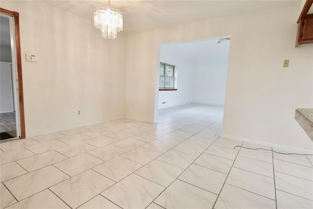 108174 N 3818th Rd, Okemah, OK 74859 - unfurnished dining area featuring a chandelier and light tile patterned floors